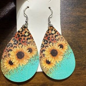 Sunflower and Leopard Teardrop Earrings
